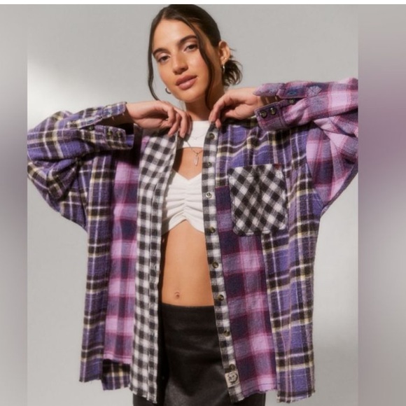 BDG Urban Outfitters Robbie Spliced Flannel Shirt - Picture 1 of 7